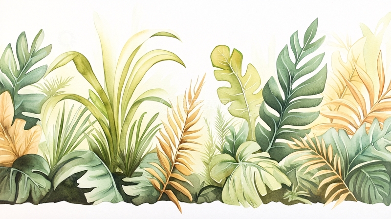 高清大图下载【趣麦麦图】热带植物水彩背景