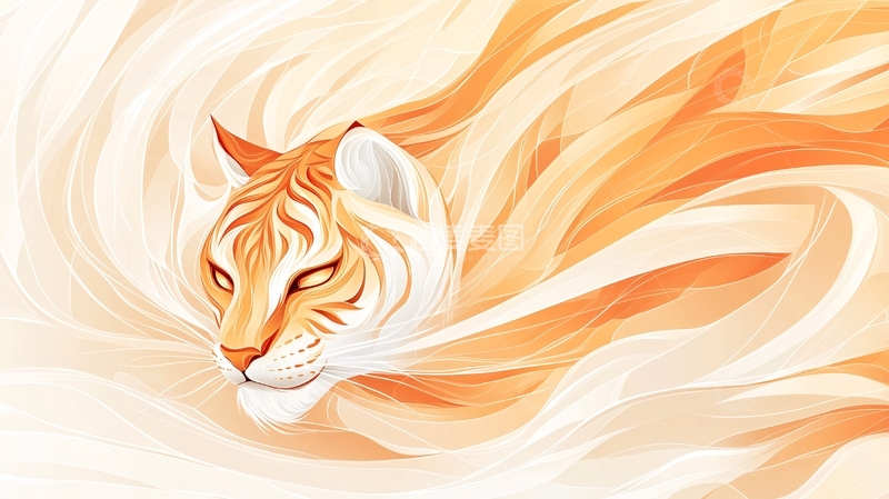 高清大图下载【趣麦麦图】虎头在橙色波浪中漂浮