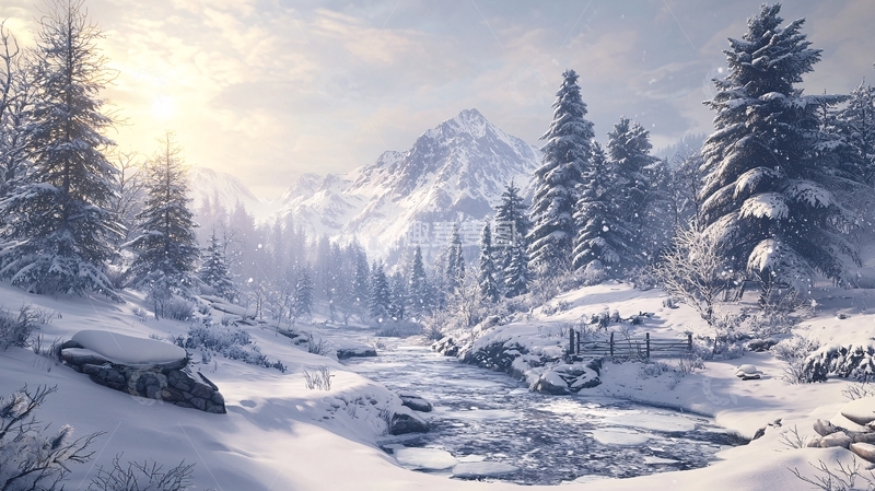 高清大图下载【趣麦麦图】雪山森林阳光下的冬日