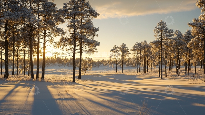 高清大图下载【趣麦麦图】冬日阳光下的雪地森林