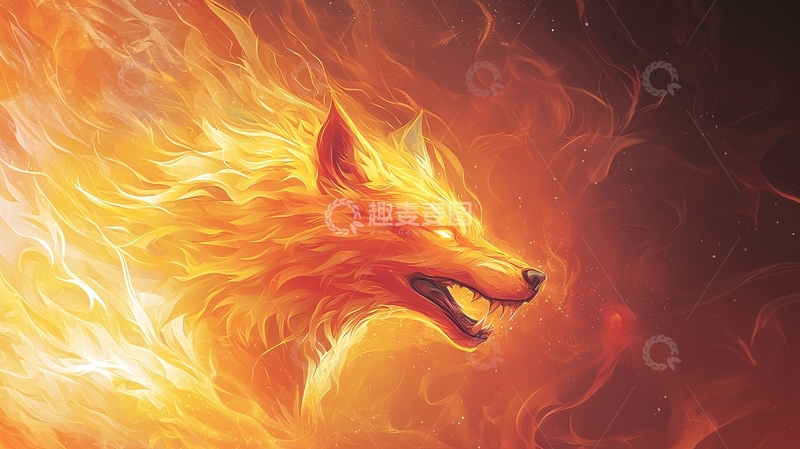高清大图下载【趣麦麦图】燃烧的火焰狼头