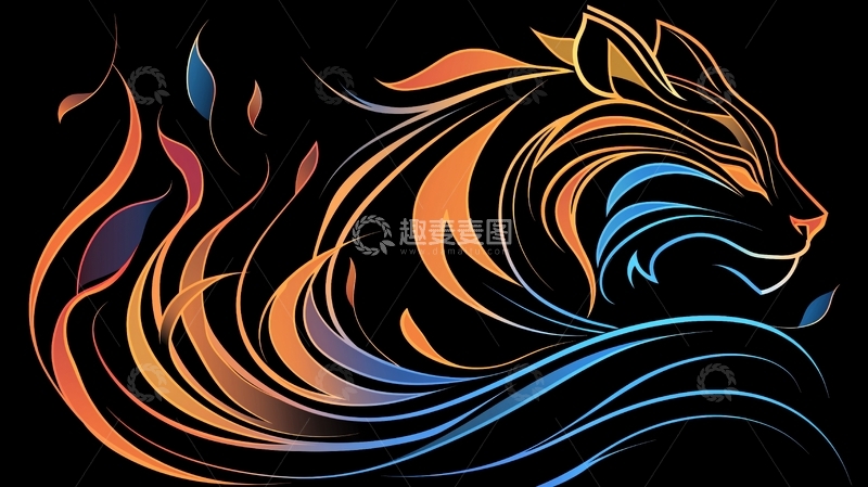 高清大图下载【趣麦麦图】火焰风格的老虎侧脸轮廓
