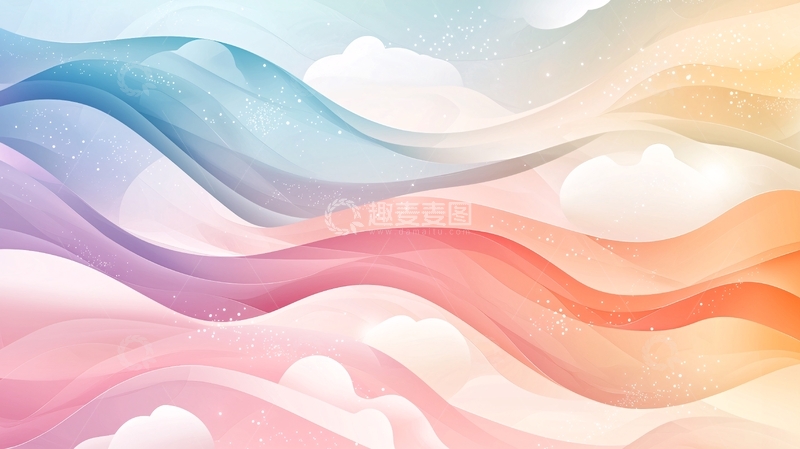 高清大图下载【趣麦麦图】彩色水彩波浪与白云