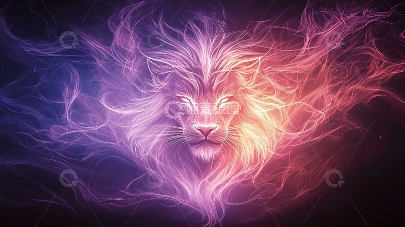 高清大图下载【趣麦麦图】光线勾勒的紫色红色狮子头