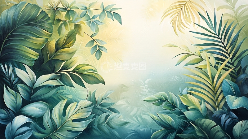 高清大图下载【趣麦麦图】热带植物水彩背景