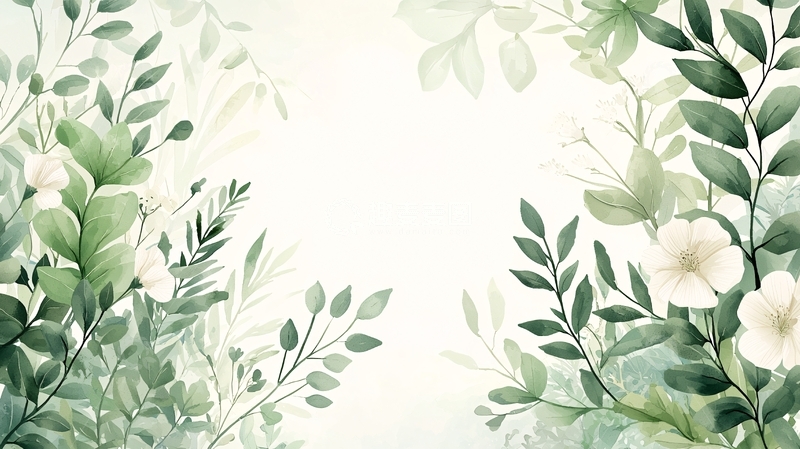 高清大图下载【趣麦麦图】清新水彩植物背景