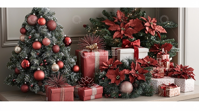 高清大图下载【趣麦麦图】圣诞树与红色礼物盒