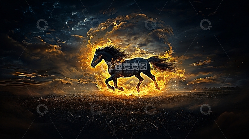 高清大图下载【趣麦麦图】奔跑的火焰马
