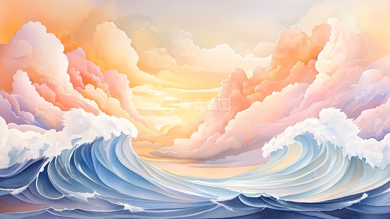 高清大图下载【趣麦麦图】海浪冲击云朵天空