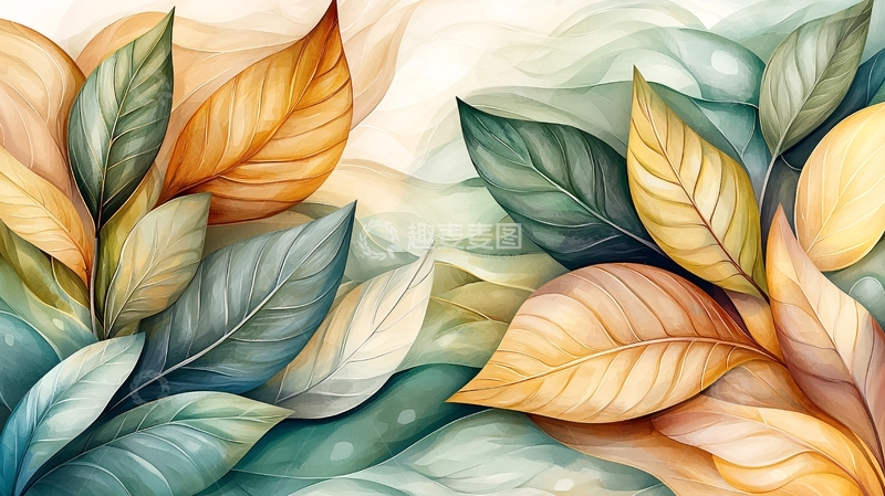 高清大图下载【趣麦麦图】水彩叶片纹理背景
