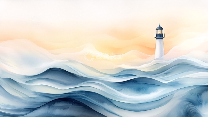 高清大图下载【趣麦麦图】-海浪中孤独的灯塔