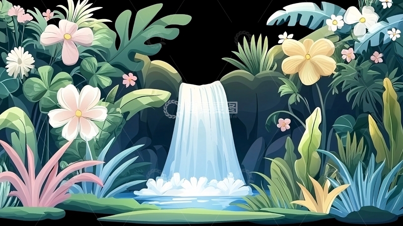 高清大图下载【趣麦麦图】瀑布隐藏在茂盛的丛林中