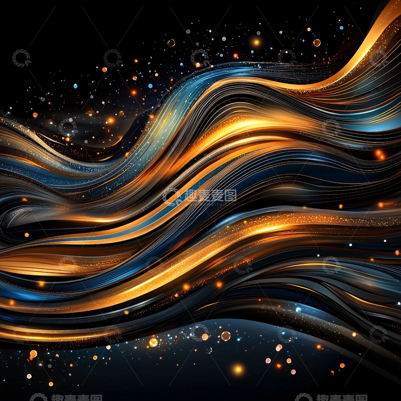高清大图下载【趣麦麦图】金色蓝色交织的流动线条