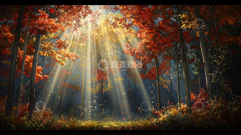 高清大图下载【趣麦麦图】秋日阳光穿透森林