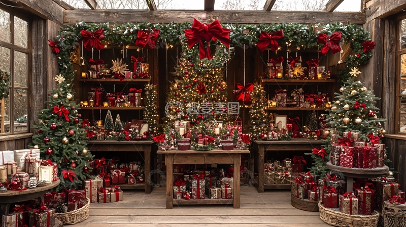 高清大图下载【趣麦麦图】圣诞节主题的礼品店内部装饰