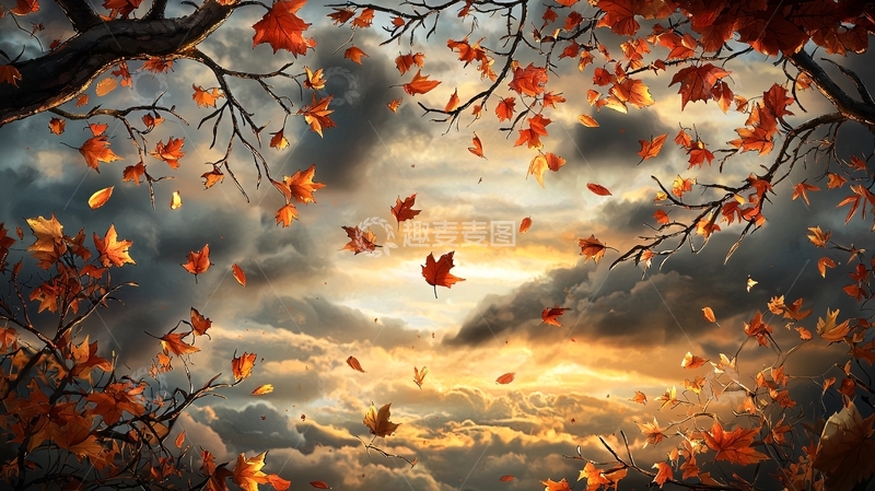 高清大图下载【趣麦麦图】落叶飞舞的秋日黄昏