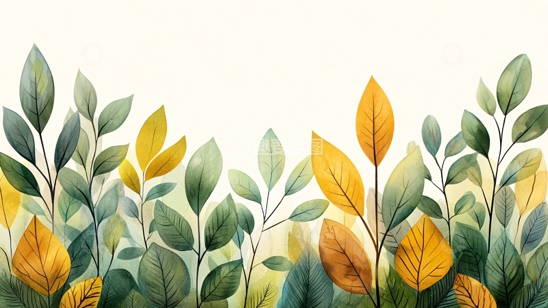 水彩叶子植物边框