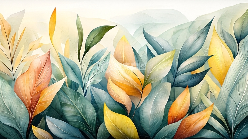 高清大图下载【趣麦麦图】水彩风格的叶子背景