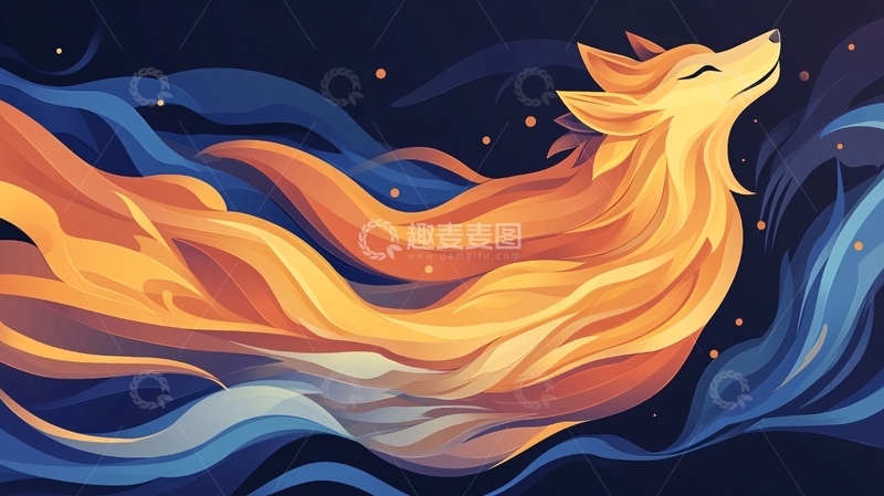 高清大图下载【趣麦麦图】火焰狐狸在星空飞翔
