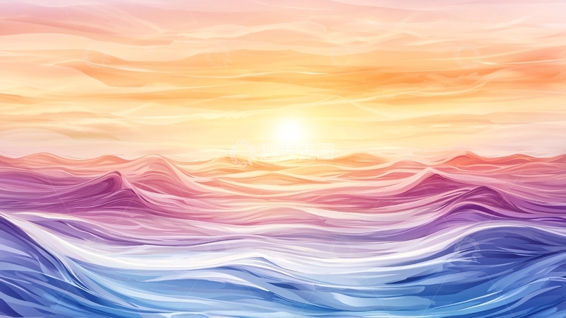 高清大图下载【趣麦麦图】水彩日出海面