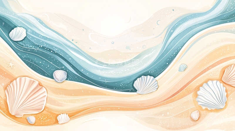 高清大图下载【趣麦麦图】海滩水彩画风格