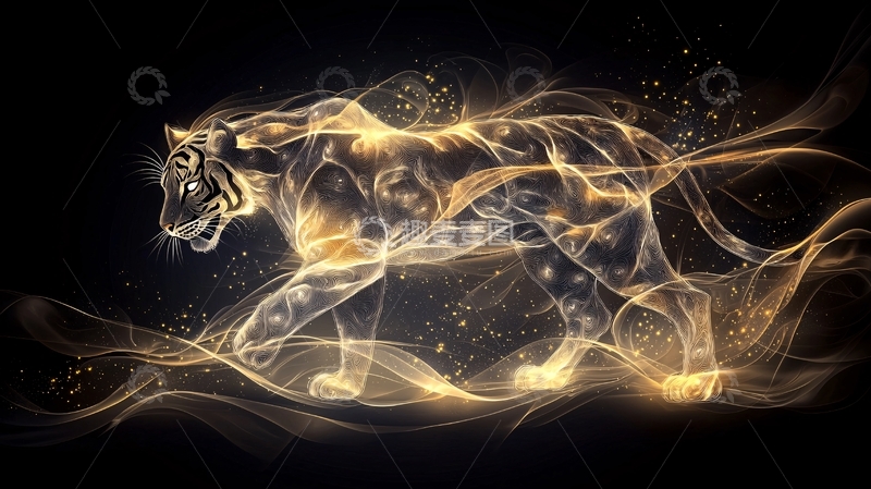 高清大图下载【趣麦麦图】金色光效老虎