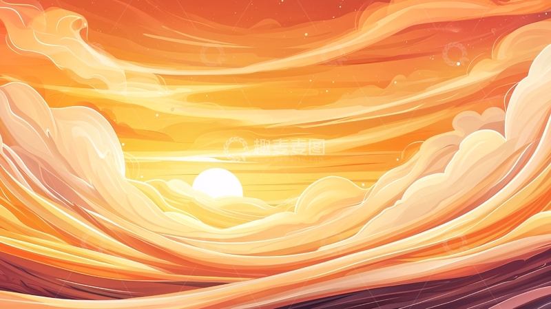 高清大图下载【趣麦麦图】橙色天空云朵太阳