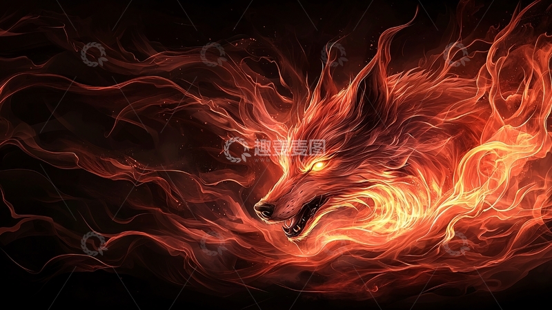 高清大图下载【趣麦麦图】火焰狼头特效燃烧图片