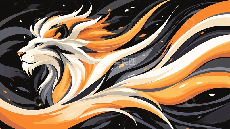 高清大图下载【趣麦麦图】奔腾的火焰鬃毛雄狮