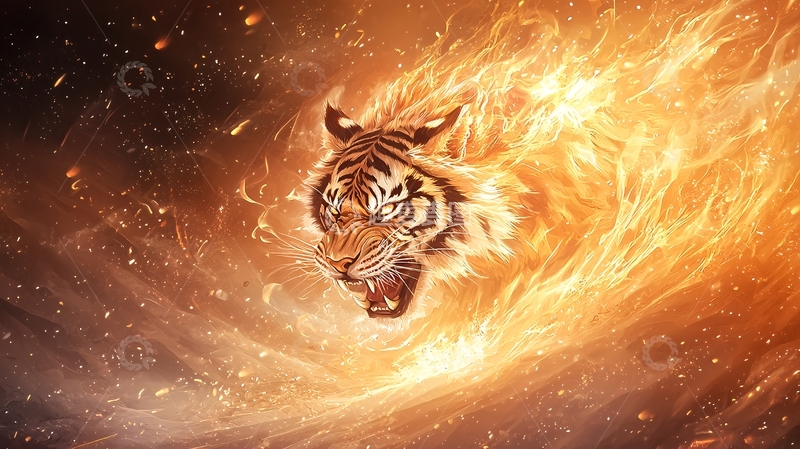 高清大图下载【趣麦麦图】-火焰包裹的虎头