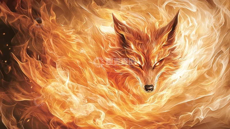 高清大图下载【趣麦麦图】火焰中燃烧的狐狸