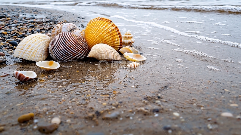 高清大图下载【趣麦麦图】海滩上的贝壳静物