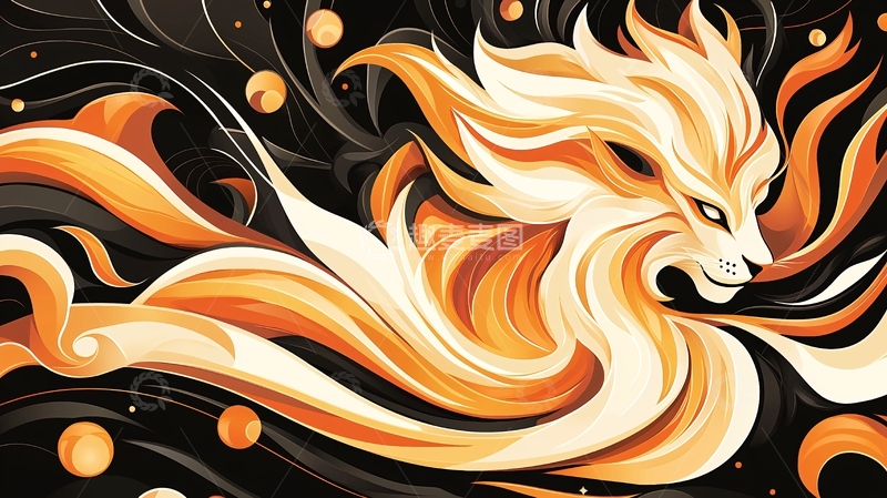 高清大图下载【趣麦麦图】火焰狮子抽象插画