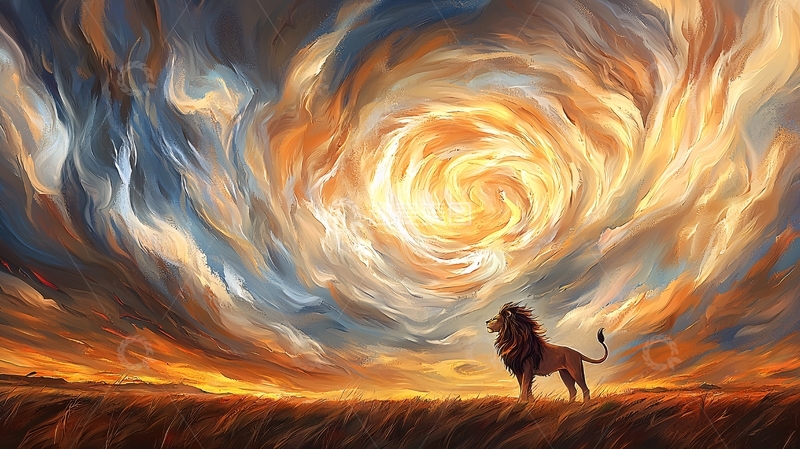 高清大图下载【趣麦麦图】狮子仰望螺旋云