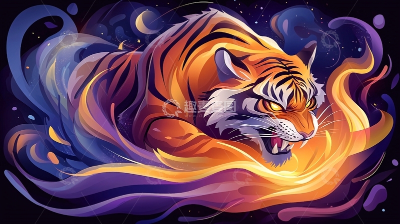 高清大图下载【趣麦麦图】火焰环绕的老虎