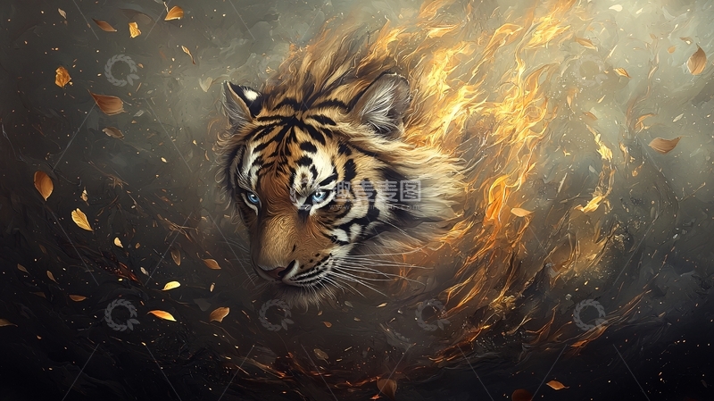 高清大图下载【趣麦麦图】燃烧效果的老虎头
