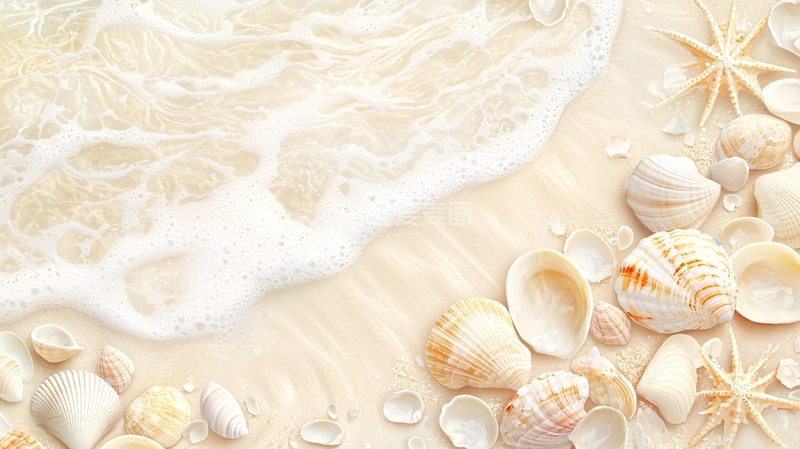 高清大图下载【趣麦麦图】海滩上的贝壳和海星