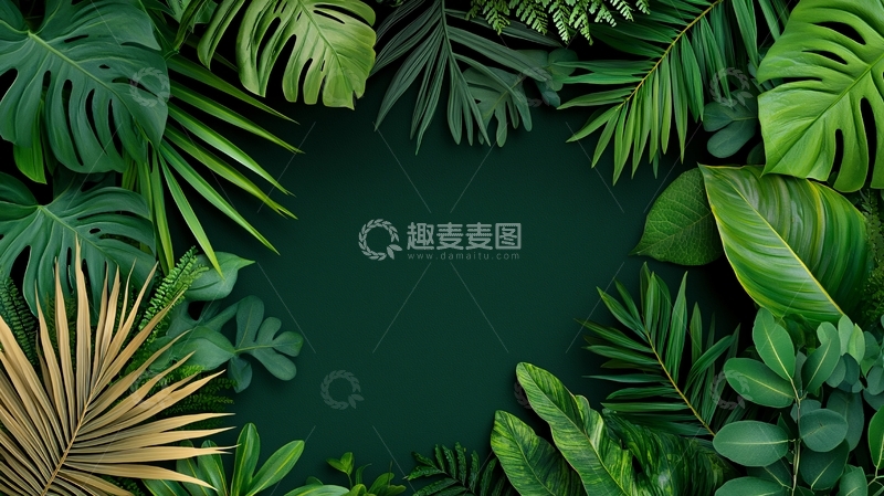 高清大图下载【趣麦麦图】热带植物环绕的深色背景