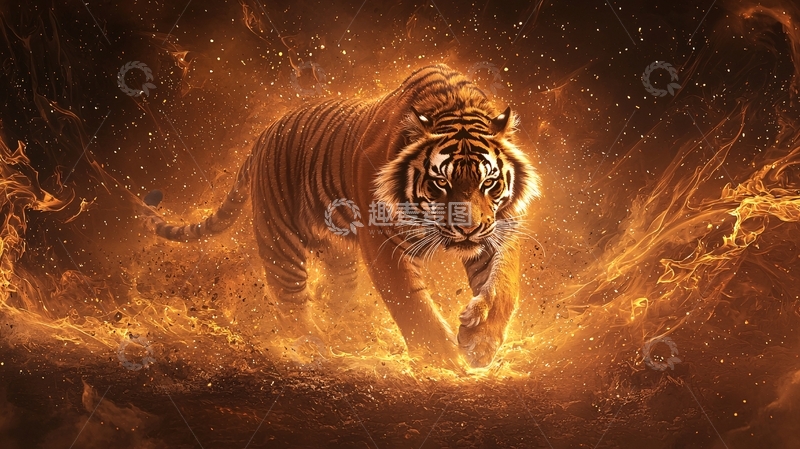 高清大图下载【趣麦麦图】火焰环绕的老虎