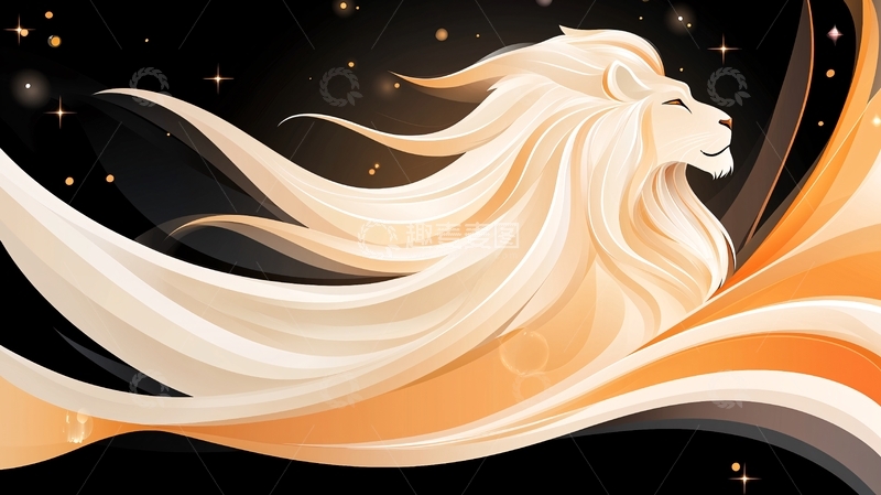 高清大图下载【趣麦麦图】金色鬃毛的狮子在星空中