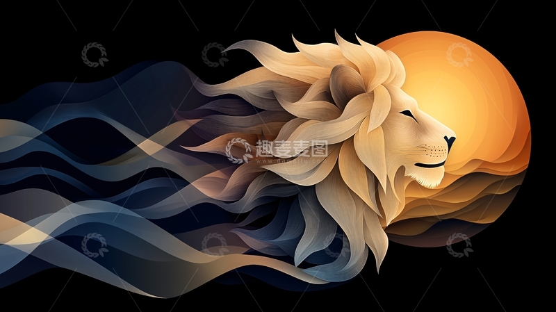 高清大图下载【趣麦麦图】金色鬃毛的狮子与太阳