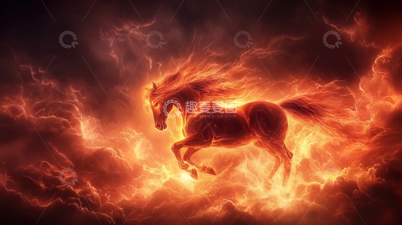 高清大图下载【趣麦麦图】火焰围绕的燃烧骏马