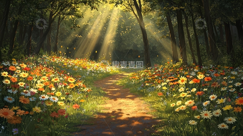 高清大图下载【趣麦麦图】阳光穿透树林照亮花径
