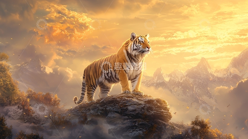 高清大图下载【趣麦麦图】霸气老虎傲立山巅