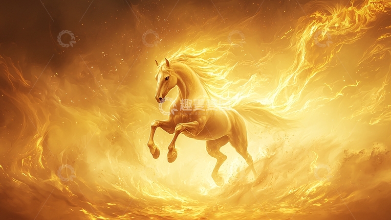 高清大图下载【趣麦麦图】金色光芒中的奔马