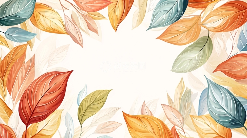 高清大图下载【趣麦麦图】彩色树叶环绕的留白空间