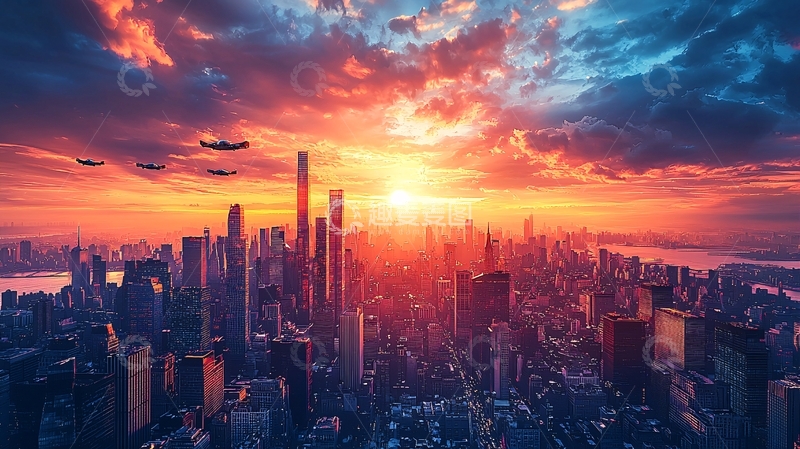 高清大图下载【趣麦麦图】城市天际线日落美景