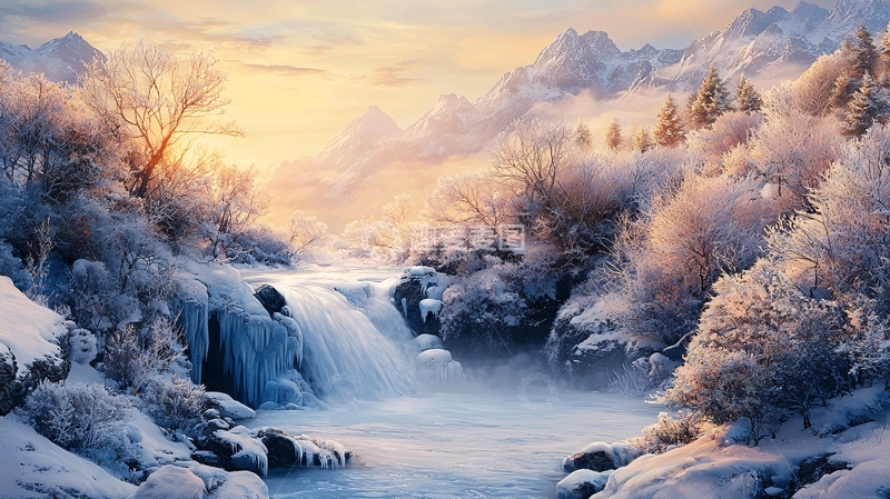 高清大图下载【趣麦麦图】雪山瀑布唯美意境