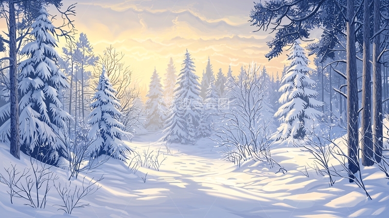 高清大图下载【趣麦麦图】雪覆盖的森林冬日风景