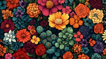 鲜艳色彩的花朵图案